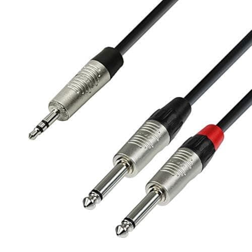 Image of Adam Hall 4 Star Series 3m Rean 3.5mm Jack Stereo to 2x 6.3mm Jack Mono Audio Cable