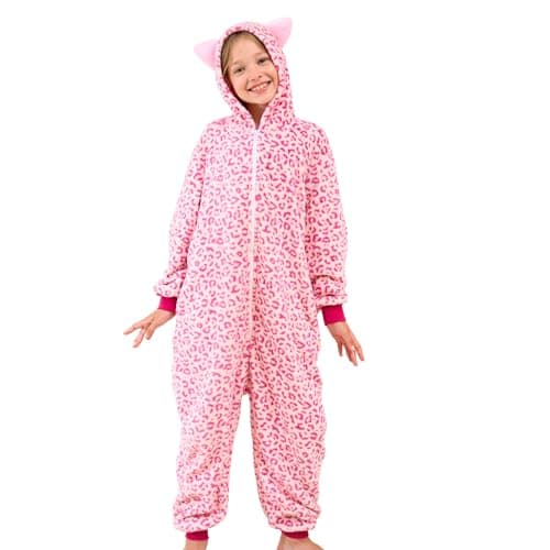 Image of Ceruwum Girls Unicorn Sleepsuit Kids Unicorn Onesie Pyjamas (Cat-Pink Leopard, 3-4 Years)