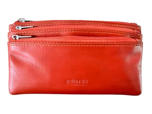 Image of Golunski Genuine Nappa Leather 3-Zip Coin Purse for Women – Compact Ladies Wallet with Multiple Compartments (Orange)
