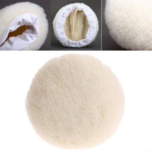 Image of HomeVortex 7" 180mm Wool Polishing Pad with Loop, Reusable Buffing Bonnet for Car Glass Furniture Woodwork, Soft Artificial Wool Waxing Disc for Detailing and Cleaning