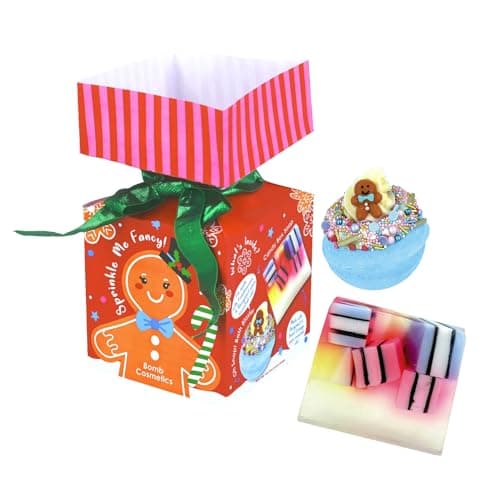 Image of Bomb Cosmetics Sprinkle Me Fancy Mini Cracker Gift Pack with Pure Essential Oils, Frankinsense & Bergamot Bath Bomb 190g and Sweet Orange Soap 100g, Stocking Filler, Secret Santa