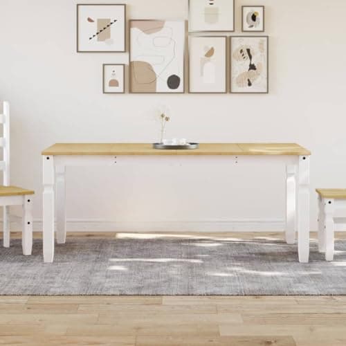 Image of Corona White Dining Table, 180x90x75 cm Solid Pine Wood, Easy Clean, for Kitchen or Dining Room, Natural Grain Finish