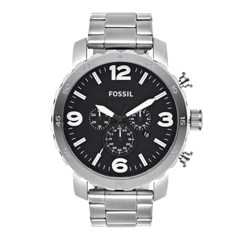Image of FOSSIL Nate Men's Quartz Watch with Black Dial and Silver Stainless Steel Bracelet JR1353