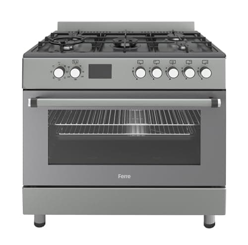 Image of Ferre F9S50E7-GRD 90cm Dual Fuel Range Cooker With Double Turbo Fan & Wok Burner - Dove Grey