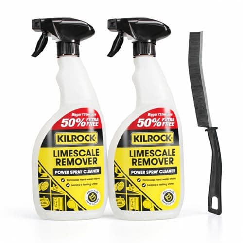 Image of Kilrock Limescale Remover Spray 750ML Pack Of 2 With Cleaning Brush - Power Descaler Cleaner For Bathrooms, Showers, Taps, Tiles And Hard Water Stain Removal