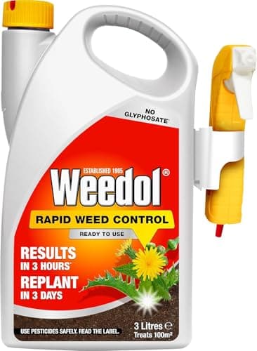 Image of Weedol Rapid Weed Control 3L | Glyphosate-Free Fast Action Weedkiller | Visible Results in 3 Hours | Replant in 3 Days | Pelargonic Acid Formula for Flower Beds & Veg Patches | 3L Ready to Use Spray