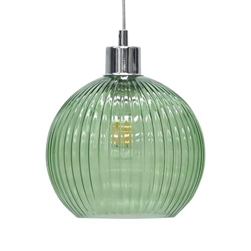 Image of firstchoicelighting Glass Easy Fit Ceiling Lightshade or Pendant Shade, Green Ribbed Glass, Height 18cm Diameter 20cm