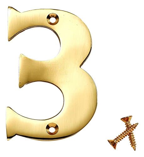 Image of Merriway BH04229 Solid Brass Number Polished and Lacquered Number 3, 75 mm, 3 inch