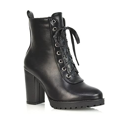Image of ESSEX GLAM Womens Block Heel Ankle Boot Ladies Lace Up Heeled Biker Booties Size 3-8