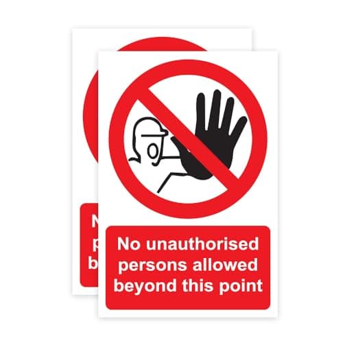 Image of RDLCAR No Unauthorized Persons Allowed Beyond This Point - Safety Warning Sign, Off Limits, You Are Not Allowed At This Point Signage, Rigid PVC - 300mm x 400mm Pack of 2, Red, White, Black
