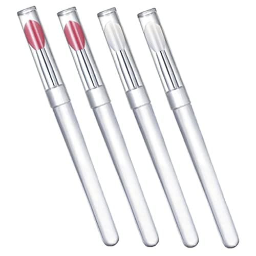 Image of MOTHNUR 4Pcs Silicone Lip Brushes with Lid Transparent and Pink Heads Makeup Tools for Women Portable Lipstick Applicators Travel-friendly Skin-friendly Cosmetic Brushes