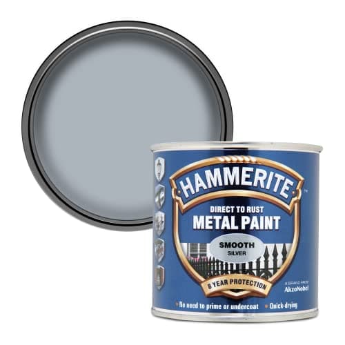 Image of Hammerite Direct to Rust Metal Paint Smooth Silver Finish 250ml – Durable Protective Coating for Indoor & Outdoor Metal Surfaces, Quick Drying, Long-Lasting Rust Protection