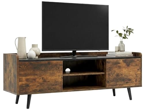 Image of Blisswood TV Unit, 140cm TV Stand Cabinet for up to 43–55 Inch TVs Modern TV Cabinet with Shelves with Open Shelf & Wooden legs Cupboards & Storage for Living Room & Bedroom, Rustic + Black