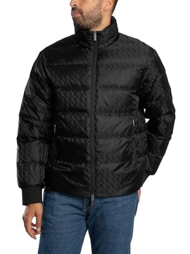 Image of Armani Exchange Men's Essential Padded Monogram Logo Texture Jacket, Black, M, black, M