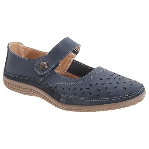 Image of Boulevard Womens/Ladies Wide Fitting Touch Fastening Perforated Bar Shoes (3 UK) (Navy)