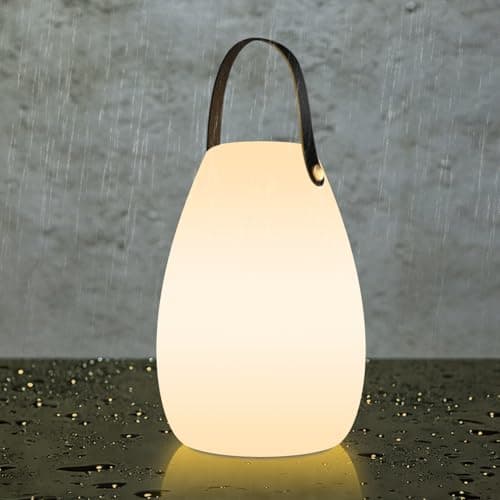 Image of FUYO Portable Outdoor Table Lamp, Dimmable Rechargeable Night Lights Remote and RGB Colors, IP44 Water-Resistant Hanging Camping Lantern for Patio Tent Bedroom Garden (Large-Black Handle-1 Pack)