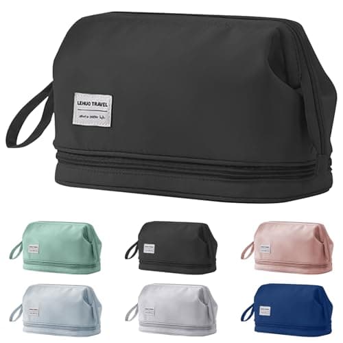 Image of Mayoii Makeup Bag with Compartments Travel Makeup Bags Large Makeup Bag Wide-Open Zipper Pouch Waterproof Toiletry Bags for Women Ladies (Black, One Size)