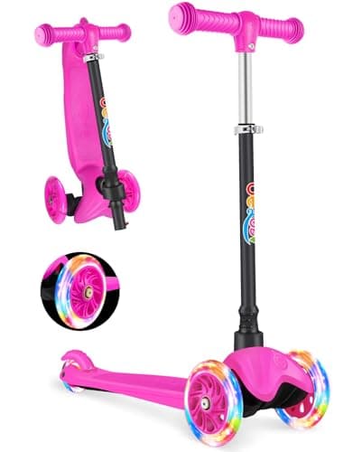 Image of BELEEV 3-Wheel Scooter for Kids Age 2-6, Scooter for Toddlers Girls Boys Children, Adjustable Height, Lean to Steer, Light Up Wheels, Extra-Wide Deck(PINK)