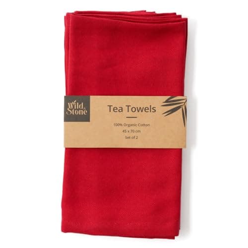 Image of Wild & Stone | Organic Cotton Tea Towel | Herringbone Weave | Cotton Kitchen Towels | Set Of 2 (Berry)