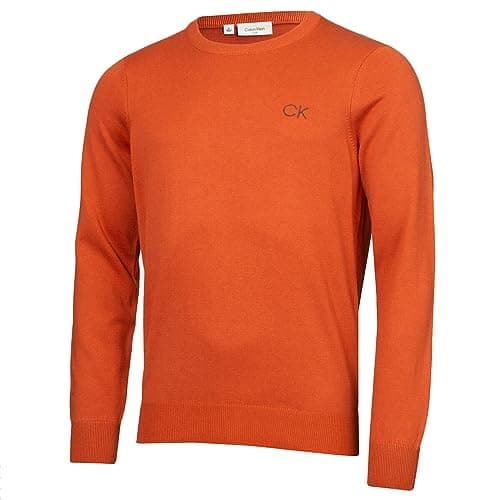 Image of Calvin Klein Mens Round Neck Golf Sweater - Orange - L