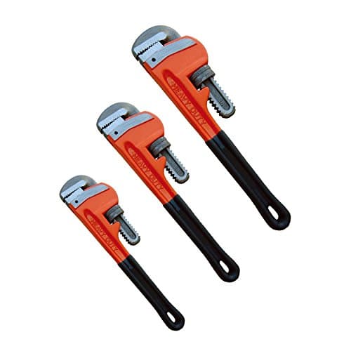 Image of 3pc 250mm (10") 355mm (14") 450mm (18") Heavy Duty Adjustable Plumbing Stilsons Monkey Wrench Shifting Pipe Spanner