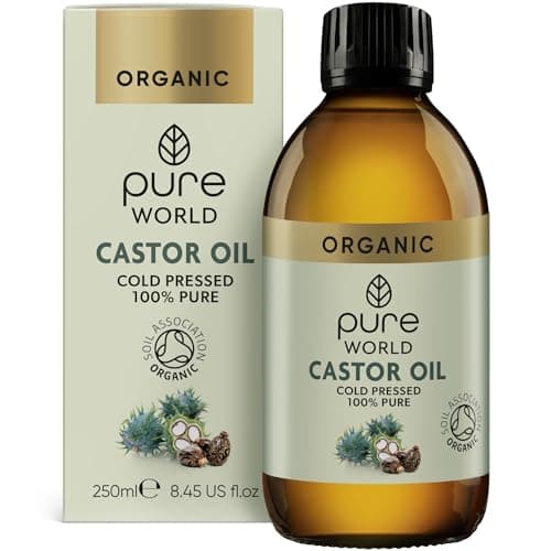 Image of Pure World Natural Organic Castor Oil 250ml Premium Quality Cold & Fresh Press Glass Bottle Hexane Free for Hair, Skin - Ideal for Moisturizing, Conditioning, and Eyelashes & Eyebrows- Food Grade