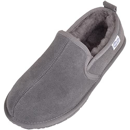 Image of SNUGRUGS Men Sheepskin with Lightweight Sole Low-Top Slippers (UK 8, Grey, numeric_8)