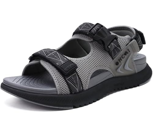 Image of ONCAI Walking Sandals Men,Arch Support Hiking Trail Man Fisherman Sandals,Breathable Mesh Water Beach and Orthopedic Father Sports Recovery Slides with Adjustable Strap Grey Size 11