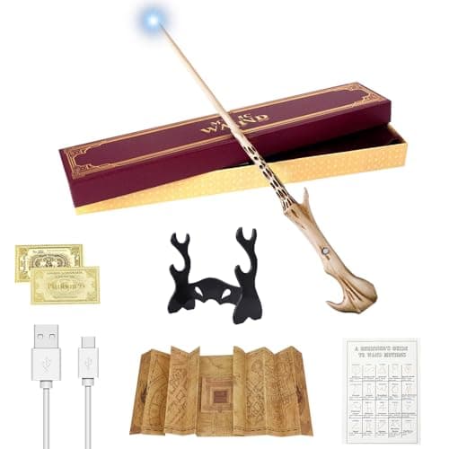 Image of CJBIN Voldemort Wand Glow, 38CM Lord Wand Voldemort Light Up, USB Charging Voldemort Wands, Magic Voldemort Wands in Gift Box with Card, Station Ticket, Map, and Holder