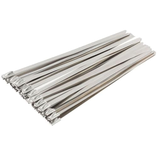 Image of Gocableties 100 Pack of Stainless Steel Cable Ties, 300mm x 4.6mm, 316 Marine Grade Metal, Self Locking Exhaust Wrapping Ties, Workshop, Garage, Car Repair