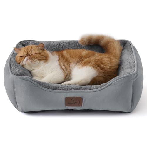 Image of Bedsure Cat beds for Indoor Cats - 51x41 cm Washable Rectangle Small Dog Pet Bed with Anti-Slip Bottom for Kitten and Puppy, Grey