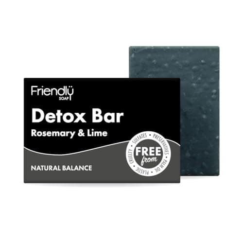 Image of Friendly Soap - Detox Bar with Activated Charcoal, Rosemary & Lime (95g), Absorb Toxins, Cleansing, Plant-Based, Cruelty-Free, Made By Hand, No Preservatives or Sulphates, Sustainable, Recyclable