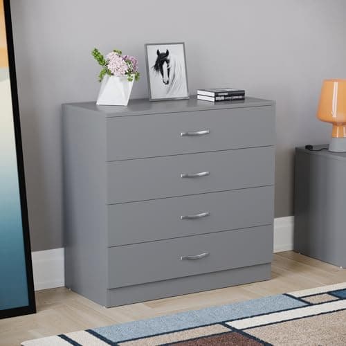 Image of Vida Designs Riano 4 Drawer of Chest of Drawers, Metal Handles and Runners, Anti-Bowing Drawer Support, Bedroom, Nursery Furniture, Grey