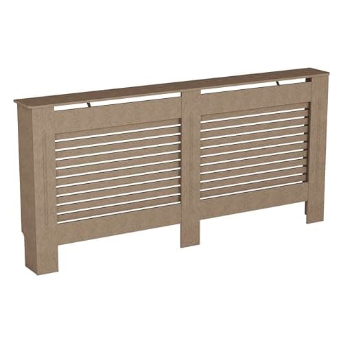 Image of Vida Designs Milton Radiator Cover Unfinished - Extra Large - Modern Horizontal Slat Design For Optimal Heat Circulation - H82xW172xD19cm - Unpainted MDF Cabinet Ideal For Living Room & Hallway