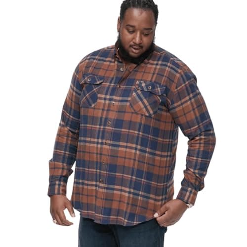 Image of Duke Mens Sherlock Long Sleeve Checked Overshirt - Brown - 3XL