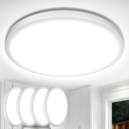 Image of Lepro Bathroom Light, 18W 1800lm LED Ceiling Light, Waterproof IP44, 2.6cm Ultra-thin, 5000K, Round, Modern Flush Ceiling Lighting for Bathroom, Kitchen, Bedroom, Hallway, Utility Room, Ø22cm, 4 Packs