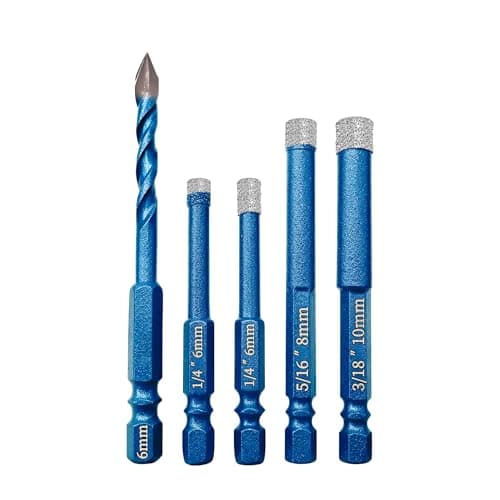 Image of Zeeorymn Porcelain Tile Dry Drill Bits Set,Diamond Hole Saw Kit,6mm+6/6/8/10mm with Quick Change Hex Shank for Granite, Marble, Porcelain, Glass, Stone
