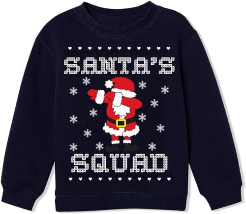 Image of Little Hand Unisex Kids Christmas Sweatshirt Jumper for Boys Santa Claus Xmas Cotton Long Sleeve Tops Pullover Shirts Clothes, Navy Blue, 9-10 Years