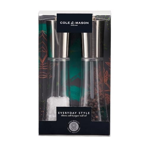 Image of Cole & Mason Everyday Style Salt and Pepper Grider Gift Set, 165mm Acrylic/Stainless Steel Salt and Pepper Mills with Adjustable Grind Settings, Ceramic Mechanism