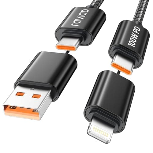 Image of RAVIAD 100W Multi Charger Cable [3M] 4 in 1 Fast Charging Cord, USB C/USB A to Lightning Cable, USB C/USB A to USB C Charging Cable for iPhone 17/16/15/14 Pro Max, Samsung S25/S24/S23, MacBook, iPad