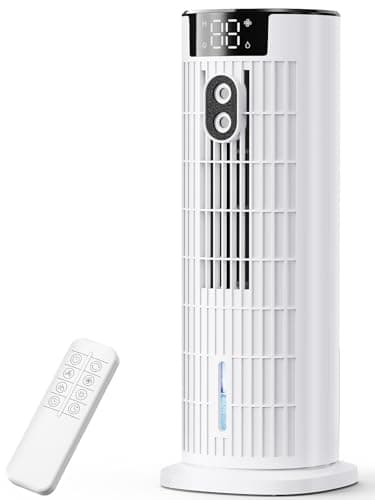 Image of Air Cooler, Portable Air Conditioner with 3 Wind Speeds, LED Display Screen and Remote Control, 90°Oscillation Tower Fan Silent Evaporative Cooler Portable Air Coolers for Home Office (White)