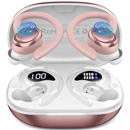 Image of Hupoaf Wireless Headphones Sport, 2026 Bluetooth 5.4 Earbuds Deep Bass Hi-Fi Stereo Ear Buds, 4 ENC Noise Cancelling Mic Earphones with Earhooks, 50+Hrs USB-C IP-X7 Waterproof for Running Gym Workout