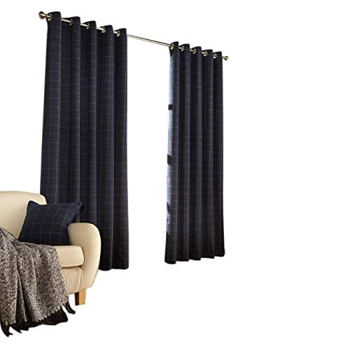 Image of Furn. Ellis Ringtop Eyelet Curtains (Pair) - Ready Made - Polyester - Navy - 117cm x 137cm (46" x 54" inches)