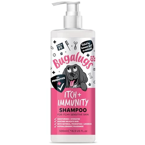 Image of Bugalugs Itch & Immunity Dog Shampoo Sensitive Skin - Professional Pet Grooming for Smelly Puppies and dogs with Probiotics (Shampoo 500ml)