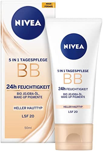 Image of NIVEA BB 5 in 1 Day Cream 24h Moisture (50 ml), BB Cream for Light Skin Types with SPF 20, Tinted Day Cream with Organic Jojoba Oil & Makeup Pigments