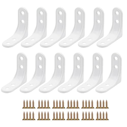 Image of 12PCS White Shelf Brackets – 2 x 2 Inch Metal L Brackets for Shelves – Heavy Duty Wall Brackets for Floating Shelves – Corner Brace Angle Bracket Shelf Support with Screws for Home, Office & Kitchen