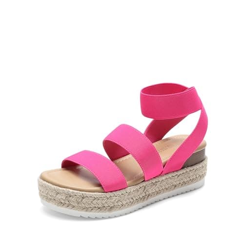 Image of DREAM PAIRS Womens Open Toe Espadrilles Dressy Platform Sandals Slip on Elastic Ankle Strap Wedges Sandals,Size 6.5,Hot Pink-Elastic,SDPW2401W