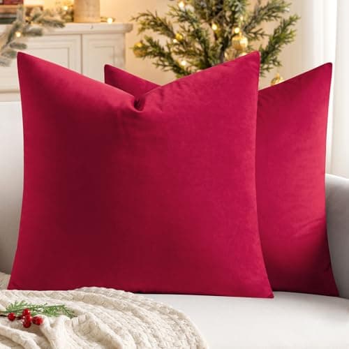 Image of MIULEE Velvet Soft Decorative Square Throw Pillow Case Cushion Covers Pillowcases for Livingroom Sofa Bedroom with Invisible Zipper 18"x18" 2 Pieces Scarlet