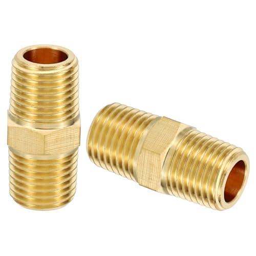 Image of PATIKIL Brass Nipple Pipe Fittings, 2Pcs 1/4" BSPT x 1/4" NPT Male Thread Hex Tubing Coupler Adapter Connector for Plumbing Water Line Connection Couplings
