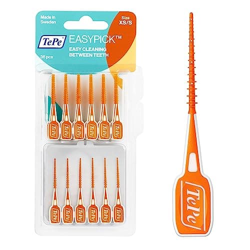 Image of TePe EasyPick Toothpicks, Orange, ISO XS-S, 36pcs, Plaque Remover, efficient Clean Between Teeth, Durable Dental Picks for Narrow Gaps, Travel case Included